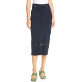 STAUD Hunter Rivet Detail Cotton & Linen Knit Pencil Skirt_NAVY