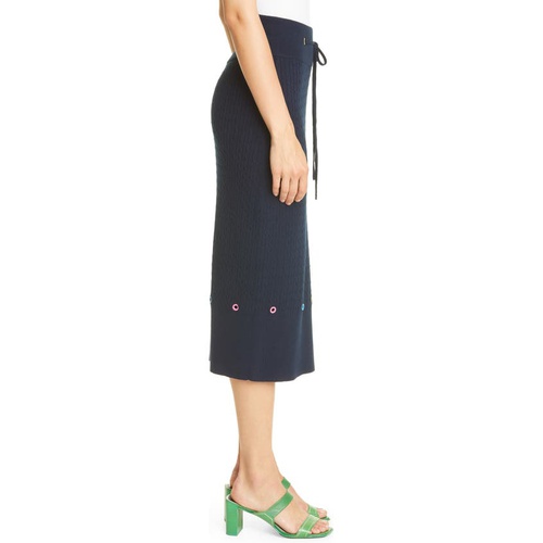  STAUD Hunter Rivet Detail Cotton & Linen Knit Pencil Skirt_NAVY