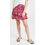 SUNDRY Red Floral Tiered Skirt