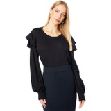 SUNDRY Ruffle Shoulder Long Sleeve Tee in Pima Cotton