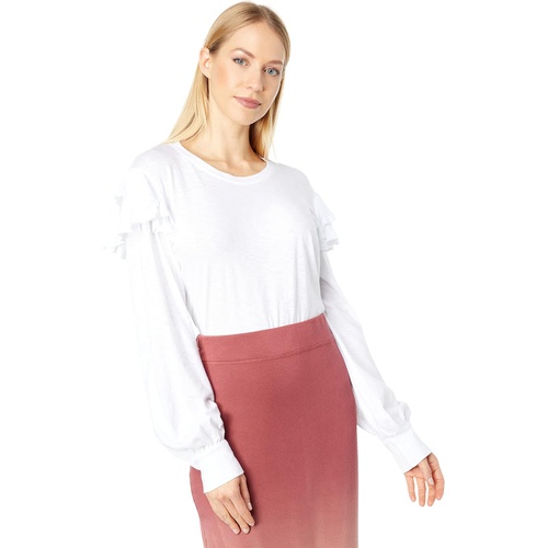  SUNDRY Ruffle Shoulder Long Sleeve Tee in Pima Cotton