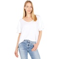 SUNDRY Double Ruffle Sleeve V-Neck Pima Cotton Tee