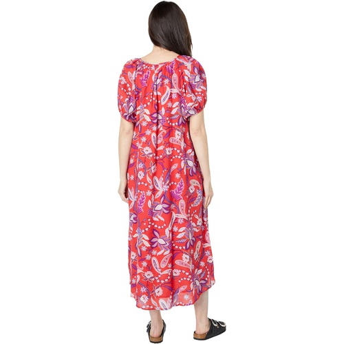  SUNDRY Floral Bubble Sleeve Cotton Woven Maxi Dress