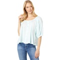SUNDRY Puff Sleeve Woven Button Front Blouse