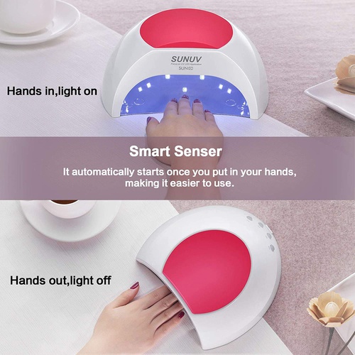  Gel UV Nail Lamp, SUNUV 48W UV LED Nail Dryer Light for Gel Nails Polish Manicure Professional Salon Curing Lamp with 4 Timer Setting Sensor SUN2C(one pink pad)