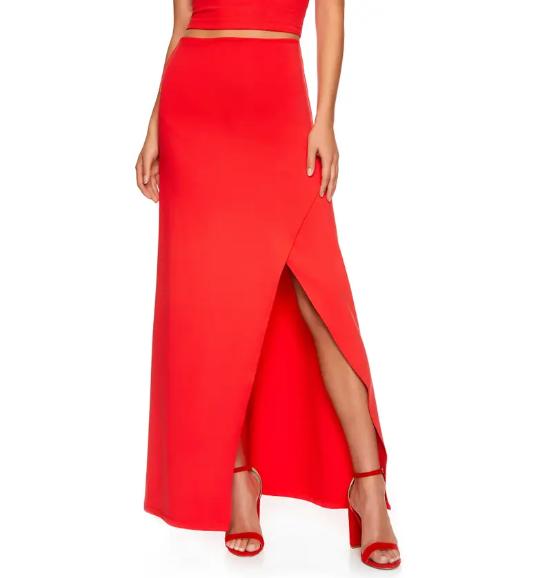 Susana Monaco High Waist Wrap Front Crepe Maxi Skirt_MORELLO