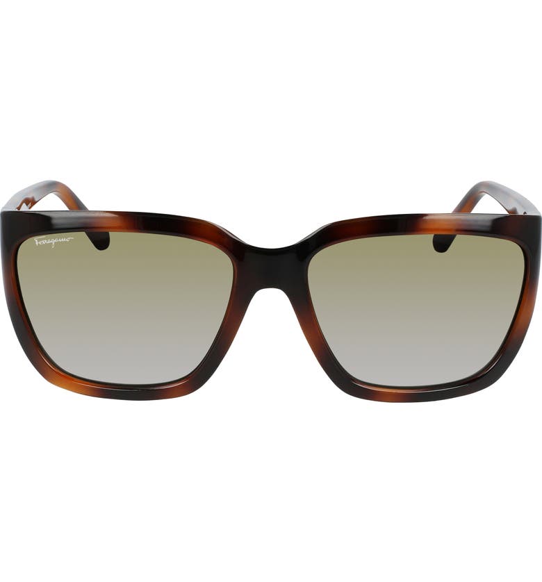 Salvatore Ferragamo Classic Logo 59mm Gradient Rectangle Sunglasses_TORTOISE/ GREY
