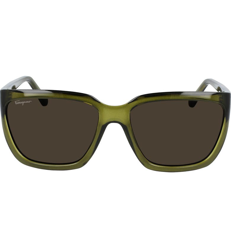Salvatore Ferragamo Classic Logo 59mm Gradient Rectangle Sunglasses_CRYSTAL GREEN