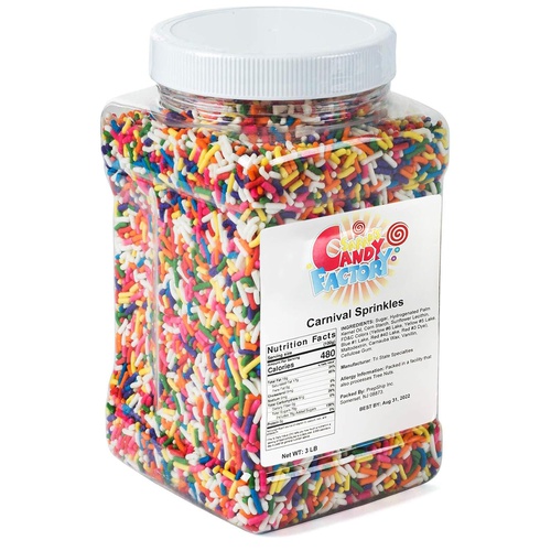  Sarahs Candy Factory Carnival Sprinkles Dessert Topping Decorating Set l Cake Sprinkles l Cupcake Sprinkles l Decorating Ice Cream in Resealable Container, 3Ib