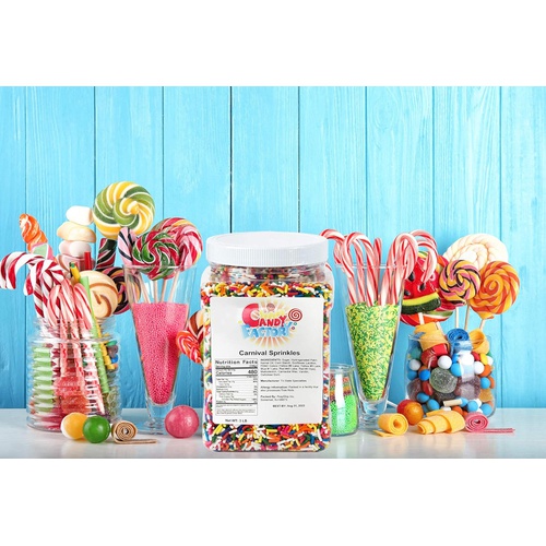  Sarahs Candy Factory Carnival Sprinkles Dessert Topping Decorating Set l Cake Sprinkles l Cupcake Sprinkles l Decorating Ice Cream in Resealable Container, 3Ib