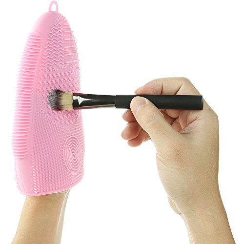  ScivoKaval Makeup Brush Cleaner Mat Mitt Glove Silicone Cosmetic Cleaning Scrubber Tool for Face Brushes and Eye Brush Washing Pad Pink