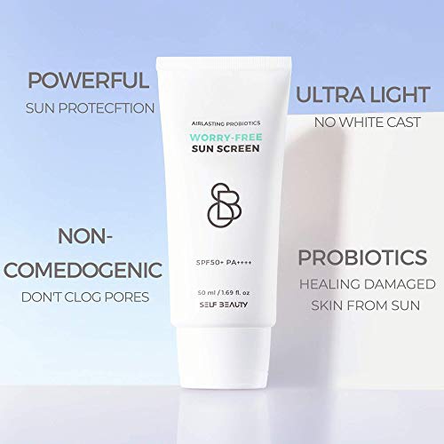  Ultra Lightweight Mineral Facial Sunscreen - SELF BEAUTY Worry Free No Pore Clogged, No White Cast, Natural Tone Up Effect UVA/UVB Rays Protection Non-Greasy SPF50+ PA ++++ 50ml/1.