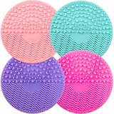 Shappy 4 Packs Silicone Makeup Brush Cleaning Mat, Round Makeup Brush Cleaner Pad Cosmetic Brush Cleaning Mat Portable Washing Tool Scrubber with Suction Cup (Green, Purple, Pink, Rose Re