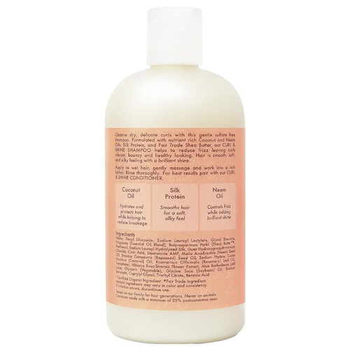  SheaMoisture Curl and Shine Coconut Shampoo for Curly Hair Coconut and Hibiscus Paraben Free Shampoo 13 oz