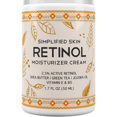  Retinol Moisturizer Cream 2.5% for Face & Eye Area with Vitamin E & Hyaluronic Acid for Anti Aging, Wrinkles & Acne - Best Night & Day Facial Cream by Simplified Skin 1.7 oz