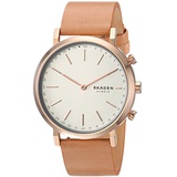 Skagen Womens Hald Stainless Steel and Leather Hybrid Smartwatch, Color: Rose Gold-Tone, Tan SKT1204