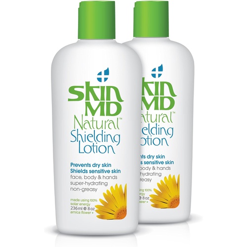  Skin MD Natural Shielding Lotion for Face and Body - Relief for Eczema and Psoriasis Face moisturizer, Primer, Works on Rosacea Safe for Kids for all Skin Types (8oz -2 Pack)