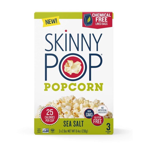  SkinnyPop Microwave Sea Salt Popcorn Bags, Healthy Snacks, 2.8oz Microwavable Bags (Pack of 36)