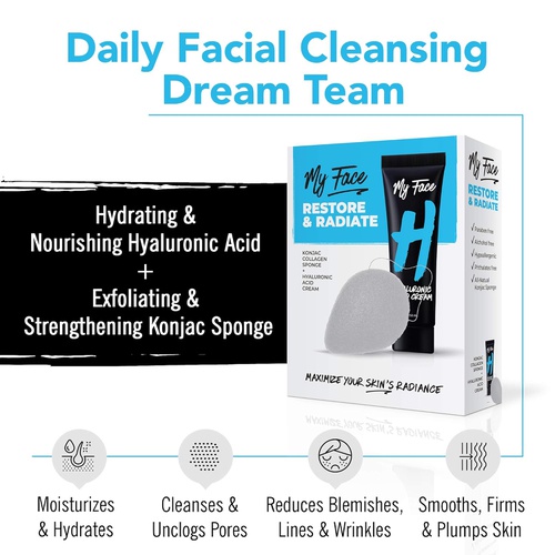  Skinspired My Face Hyaluronic Acid Face Wash Cream With Collagen Konjac Sponge - Restore And Radiate Hydrating Facial Cleanser Kit - Oil Free, Hypoallergenic - Gentle Exfoliating Cleansing Fo