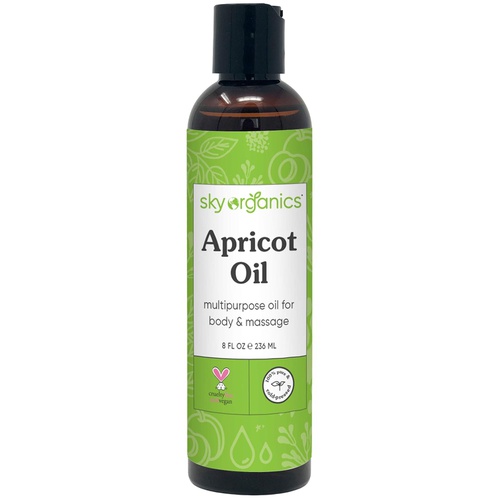  Apricot Oil by Sky Organics (8 fl oz) 100% Pure Natural and Cold-Pressed Apricot Kernel Skin Oil Apricot Massage Oil Body Oil Apricot Body Moisturizer Apricot Carrier Oil for Essen