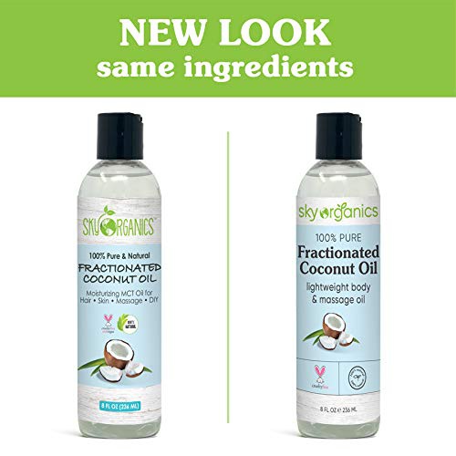  Fractionated Coconut Oil by Sky Organics (8 oz) Natural Fractionated Coconut Oil MCT Oil Moisturizing Coconut Carrier Oil Body Oil Coconut Makeup Remover Coconut Oil for Hair Skin