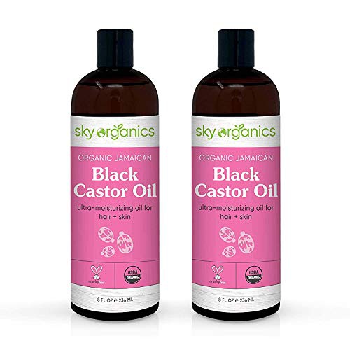  Organic Jamaican Black Castor Oil by Sky Organics (8 oz x 2 Pack) USDA Organic 100% Pure Roasted Castor Oil Moisturizing Oil for Hair and Skin Oil Treatment Castor Oil Hair Mask Na
