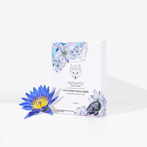  Snow Fox Skin Care Snow Fox Hot Stone Facial Mask - 5 Packs Warming, Pore Minimizing Sheet Mask with Blue Egyptian Lotus and Niacinamide