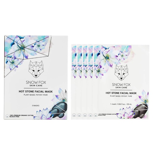  Snow Fox Skin Care Snow Fox Hot Stone Facial Mask - 5 Packs Warming, Pore Minimizing Sheet Mask with Blue Egyptian Lotus and Niacinamide