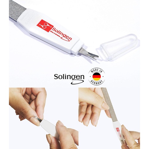  Solingen Professional Nail File - Cuticle Trimmer/Remover | Manicure & Pedicure Tool | 2 in 1 Tool for Your Hand & Foot Fingenails Care | 2 Sided Sapphire Files & Sharp Dead Skin C