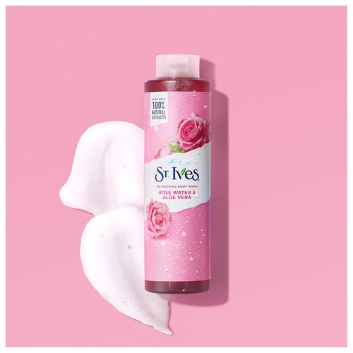  St. Ives Body Wash Refreshing Cleanser Rose Water & Aloe Vera Made with Plant-Based Cleansers & 100% Natural Extracts 16 oz