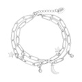 Sterling Forever CZ, Moon, & Star Double Chain Bracelet