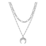 Sterling Forever Layered Chain Necklace with Horn Pendant