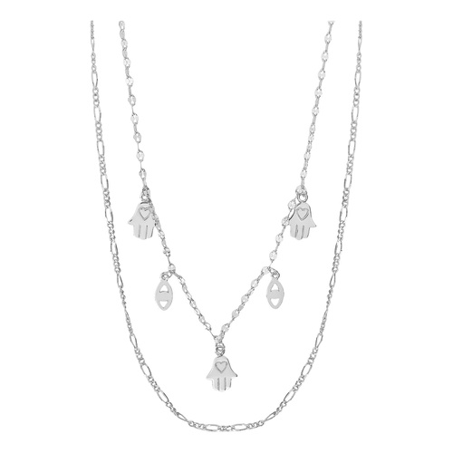  Sterling Forever Evil Eye, Hamsa & Figaro Chain Layered Necklace
