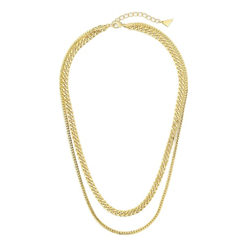  Sterling Forever Curb & Herringbone Chain Layered Necklace