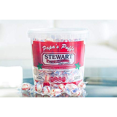  Stewart Candy Old Fashioned Pure Cane Sugar Candy Puff Balls -Made in the USA (Strawberry Flavor - 27oz Tub)