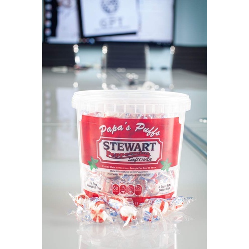  Stewart Candy Old Fashioned Pure Cane Sugar Candy Puff Balls -Made in the USA (Peppermint Flavor - 27oz Tub)