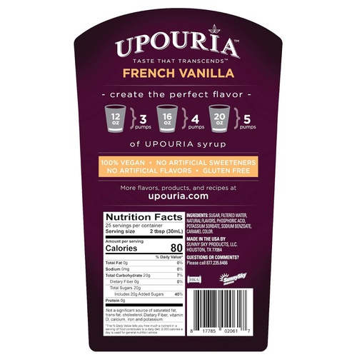  Sunny Sky Upouria French Vanilla & Caramel Flavored Syrup, 100% Vegan and Gluten-Free, 750ml bottles - Set of 2 - Pumps included
