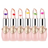 SuperThinker Crystal Jelly Flower Lipstick - Moisturizer Clear Lip Gloss Balm Color Changing with Temperature Mood Lipstick include Benefit Vitamin - Pack of 6 (Pink)