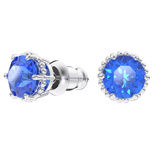 스와로브스키 Swarovski Birthstone stud earrings, Round cut, September, Blue, Rhodium plated