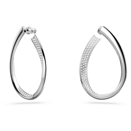 스와로브스키 Swarovski Exist hoop earrings, Medium, White, Rhodium plated