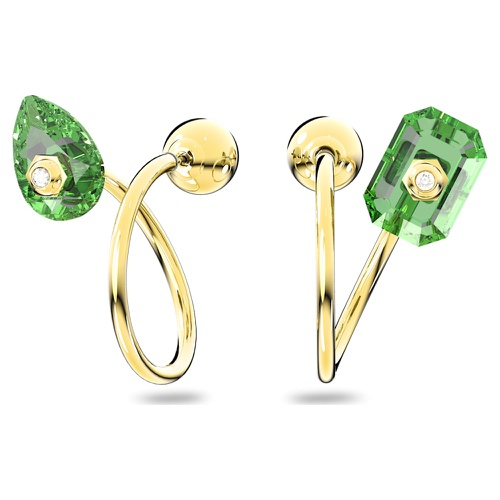 스와로브스키 Swarovski Numina drop earrings, Asymmetrical design, Mixed cuts, Green, Gold-tone plated