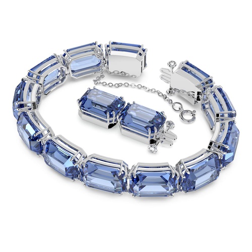 스와로브스키 Swarovski Millenia bracelet, Octagon cut, Blue, Rhodium plated