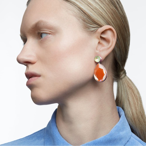 스와로브스키 Swarovski Orbita clip earrings, Asymmetrical design, Drop cut, Multicolored, Rhodium plated