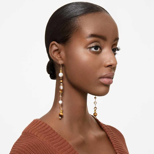 스와로브스키 Swarovski Somnia drop earrings, Extra long, Multicolored, Gold-tone plated