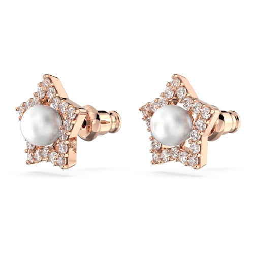 스와로브스키 Swarovski Stella stud earrings, Round cut, Star, White, Rose gold-tone plated