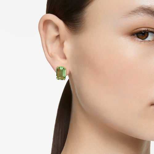 스와로브스키 Swarovski Millenia stud earrings, Octagon cut, Green, Gold-tone plated