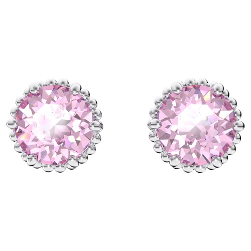 스와로브스키 Swarovski Birthstone stud earrings, Round cut, June, Pink, Rhodium plated