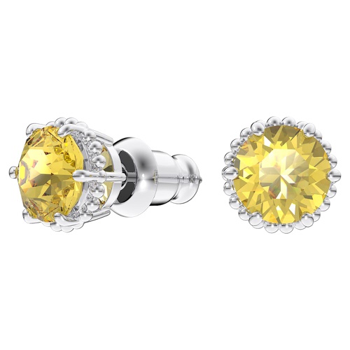 스와로브스키 Swarovski Birthstone stud earrings, Round cut, November, Yellow, Rhodium plated