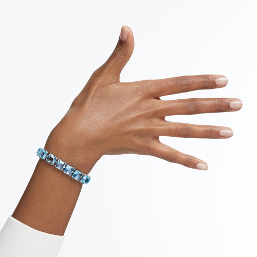 스와로브스키 Swarovski Millenia bracelet, Square cut, Medium, Blue, Rhodium plated