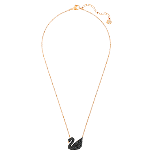 스와로브스키 Swarovski Iconic Swan pendant, Swan, Medium, Black, Rose gold-tone plated